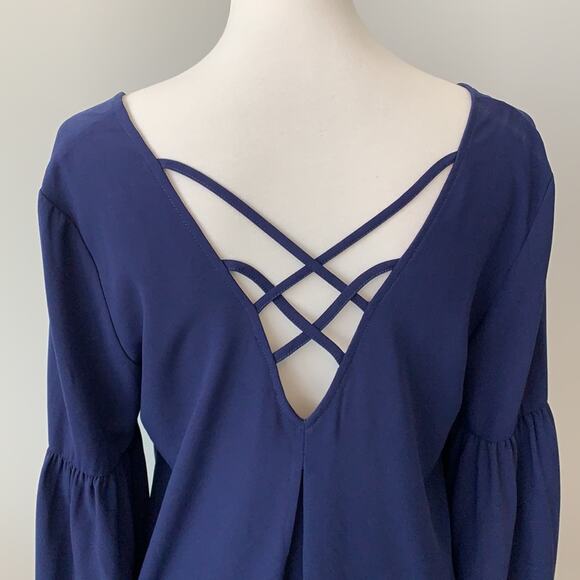 TCEC Navy Bell Sleeve V Neck Pullover Mini Dress Sz L - Picture 6 of 7